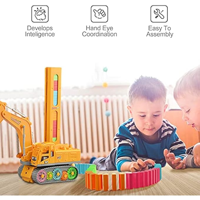 rayihni DOMINO ENGINEERING VEHICLE SET, 120PCS AUTOMATIC DOMINO LAYING TRAIN TOYS WITH LIGHTS AND SOUNDS WITH DOMINO RALLY EXPERIENCE QUICKLY, AUTOMATICALLY FOR KIDS AGE OVER 3 - Image 4